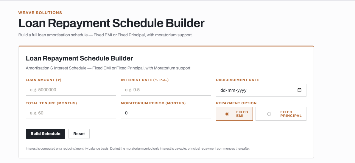 Repayment schedule builder screenshot